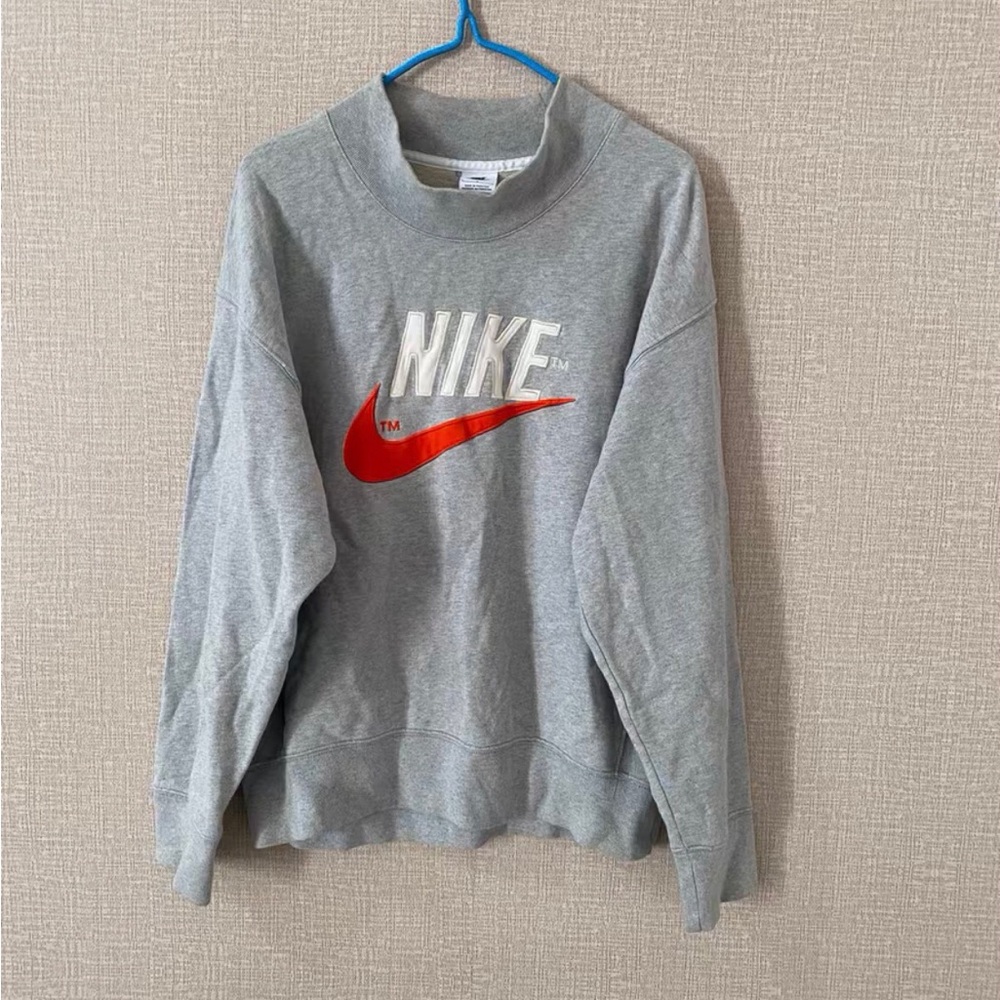 Nike Gray Crewneck Sweatshirt with Red Swoosh